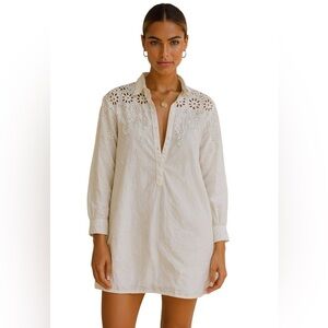PAULE KA White Eyelet Swim Cotton Cover-Up/Resort Wear Dress, Beachy, EU 40/US 8